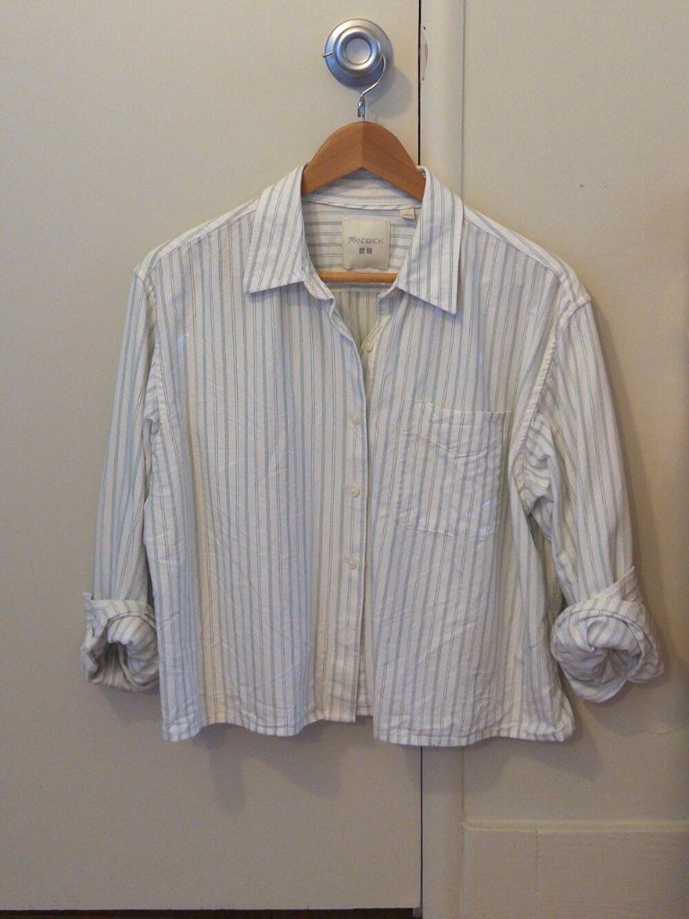 Uniqlo JW Anderson Oxford Boxy Cropped Shirt Striped Size US M Japan L